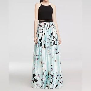 Betsy & Adam Floral Satin Ball Gown | Illusion Waist | Size 6